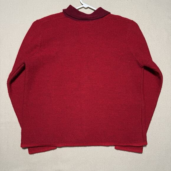 KAREN SCOTT Holiday Cardigan 100% Pure Wool Red Embroidered Sweater Jacket Sz M - Picture 2 of 11